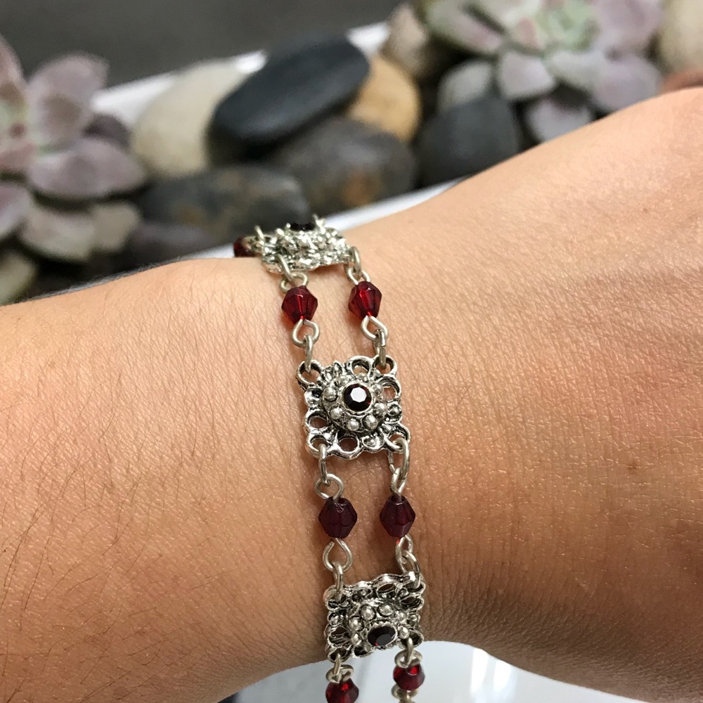 Beautiful deep red and silver bracelet